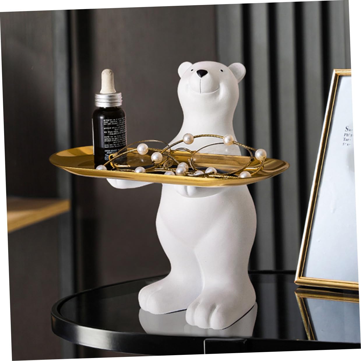 TOYANDONA Bandeja Decorativa de Resina con Escultura de Oso Polar, Plato de Almacenamiento Desmontable y Multifuncional para Salón, Entrada y Organización de Llaves, 1 Pieza