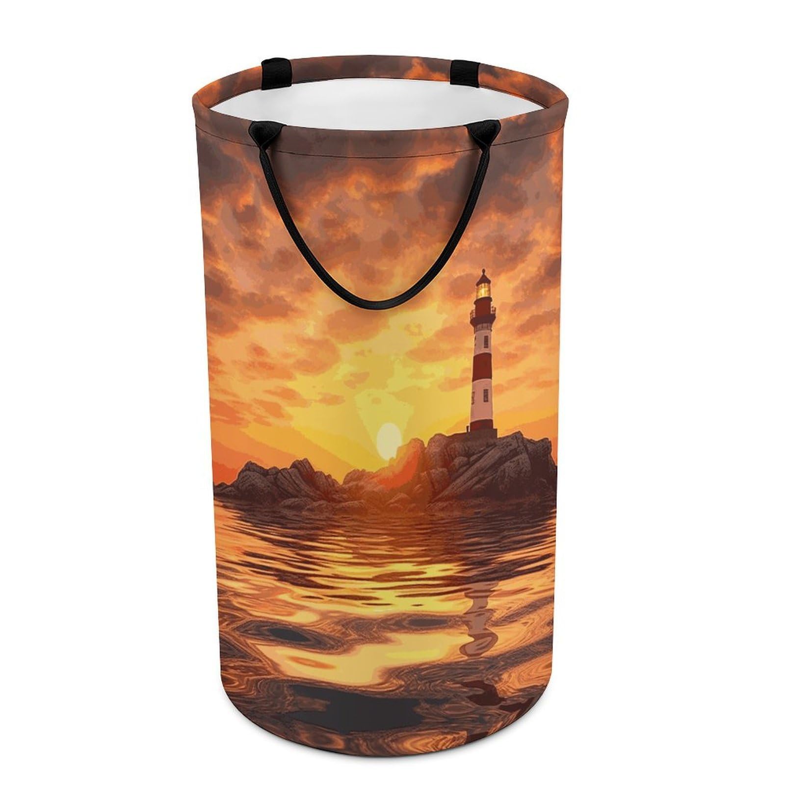 Adfgyerh Style Sea Lighthouse In Sunset Laundry Basket ，Foldable Waterproof Model ，Laundry Hamper ，Handles On Both Sides Easy To Move ，Storage Basket For Bedroom, Bathroom, Dorm, Laundry Room.