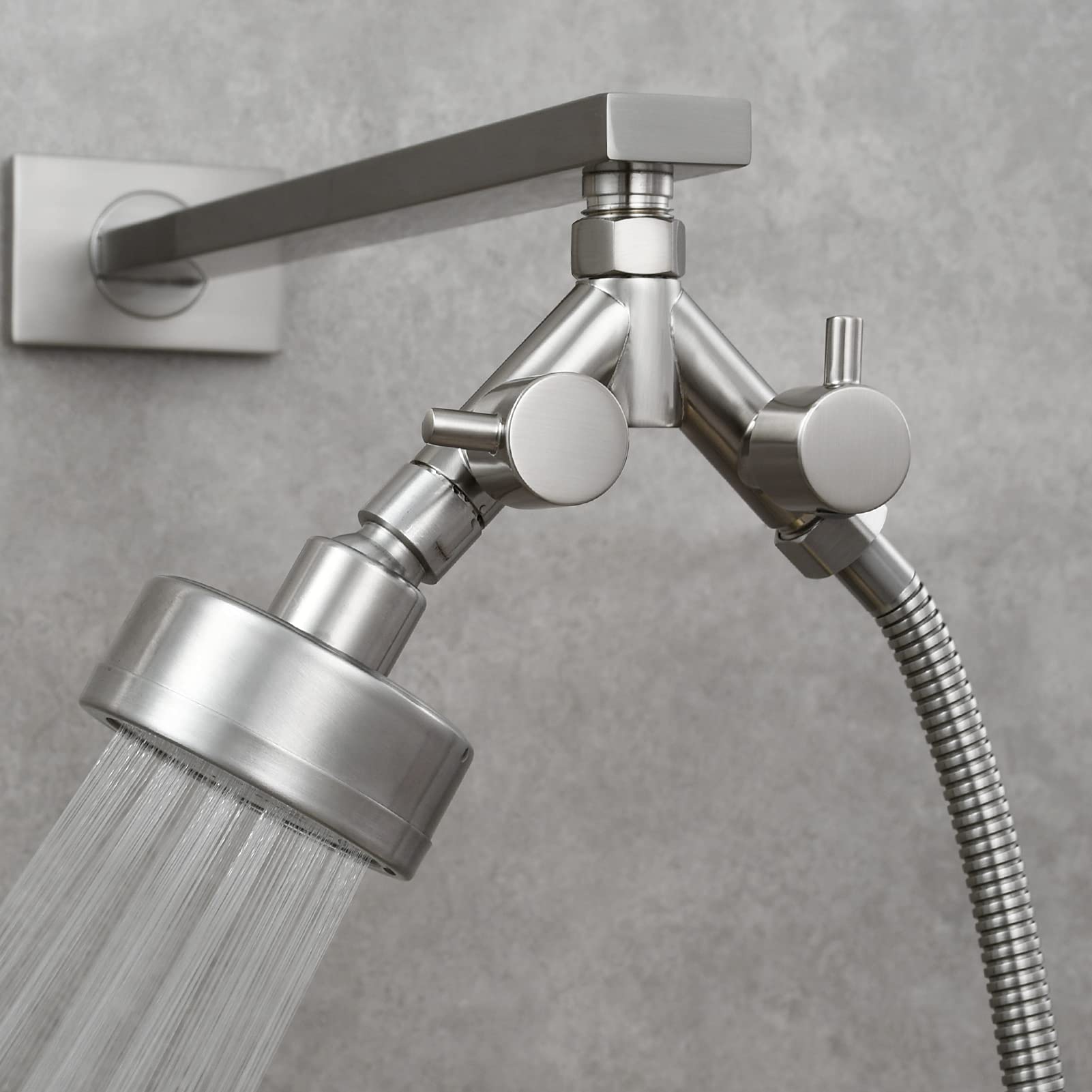 Tecmolog DSF014ANA Répartiteur en Y 2 voies 1/2" Adaptateur en laiton Vanne de dérivation Douche avec vannes d'arrêt Nickel brossé