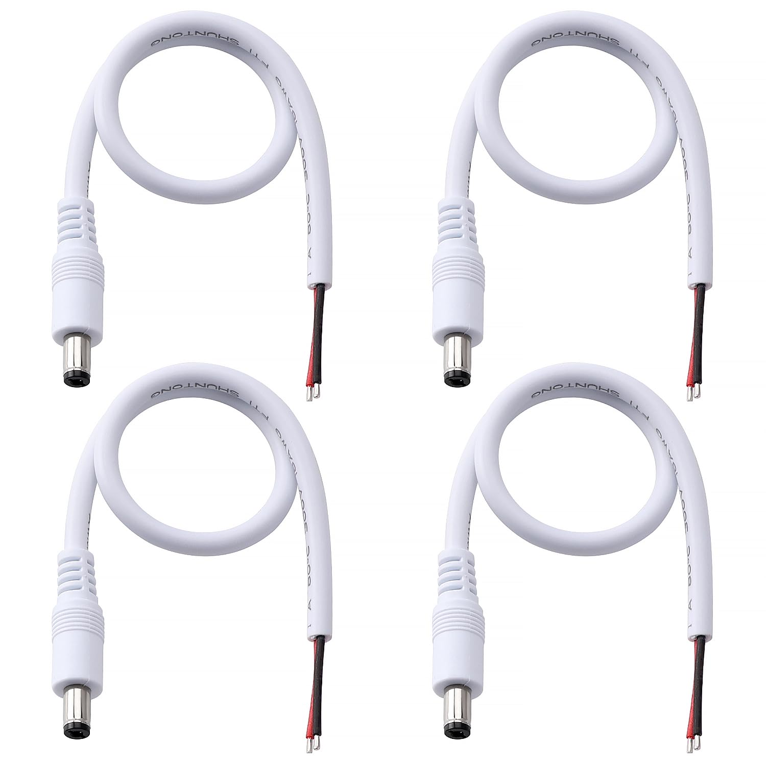KUOQIY 4 PCS 30cm 18 AWG 5.5mm x 2.1mm DC Power Pigtails Cable, DC Male Plug to Bare Wire Open End Power Supply Replacement Repair Cord, for CCTV Security Camera, LED Strip Light, White โ image 1