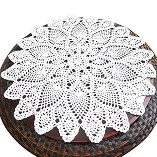 Phantomon 20 Inch Lace Doilies Table Placemats Handmade Crochet Cloth Round Coasters Knitted Doilies for Tables Sofa Cover, 100% Cotton (White)