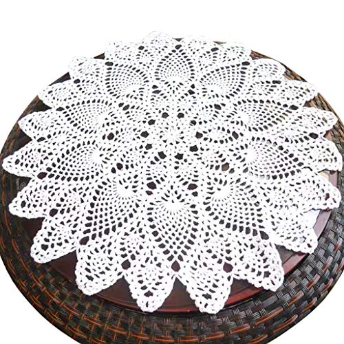Phantomon Napperons Ronds en Dentelle de 50,8 cm Faits à la Main en Crochet pour Tables et canapés, 100% Coton (Blanc)