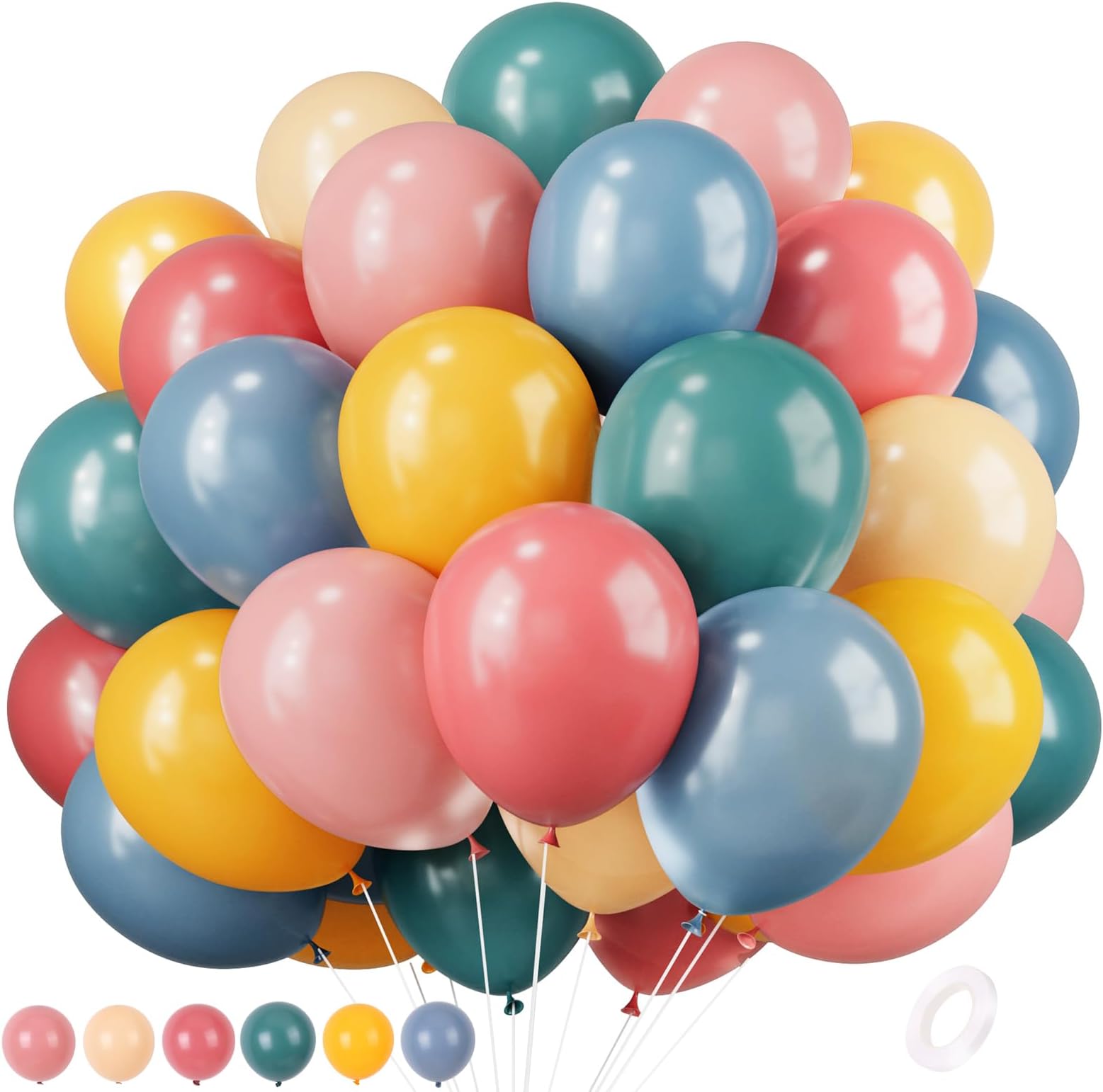 RUBFAC Boho Rainbow Balloons 120pcs 12 Inches Assorted Color Latex Balloons for Safari Birthday Baby Shower Wedding Party Supplies Arch Garland