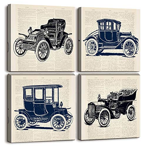AHUAART Black and white Vintage cars Canvas Wall Art for Living Room Bedroom wall decor Bathroom decorations,4 piece Modern Home decoration inspirational office wall paintings Posters Pictures artwork