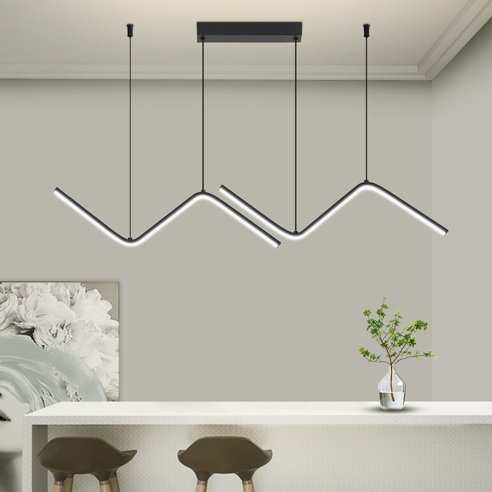 Mikeru Modern 120cm Wave Pendant with Remote Control Dimmable 3000k/4500k/6500k Ceiling Fixture, Height Adjustable 1.5m Hanging Living Room Pendant with Memory for Dining Room, Kitchen, Bedroom — image 1