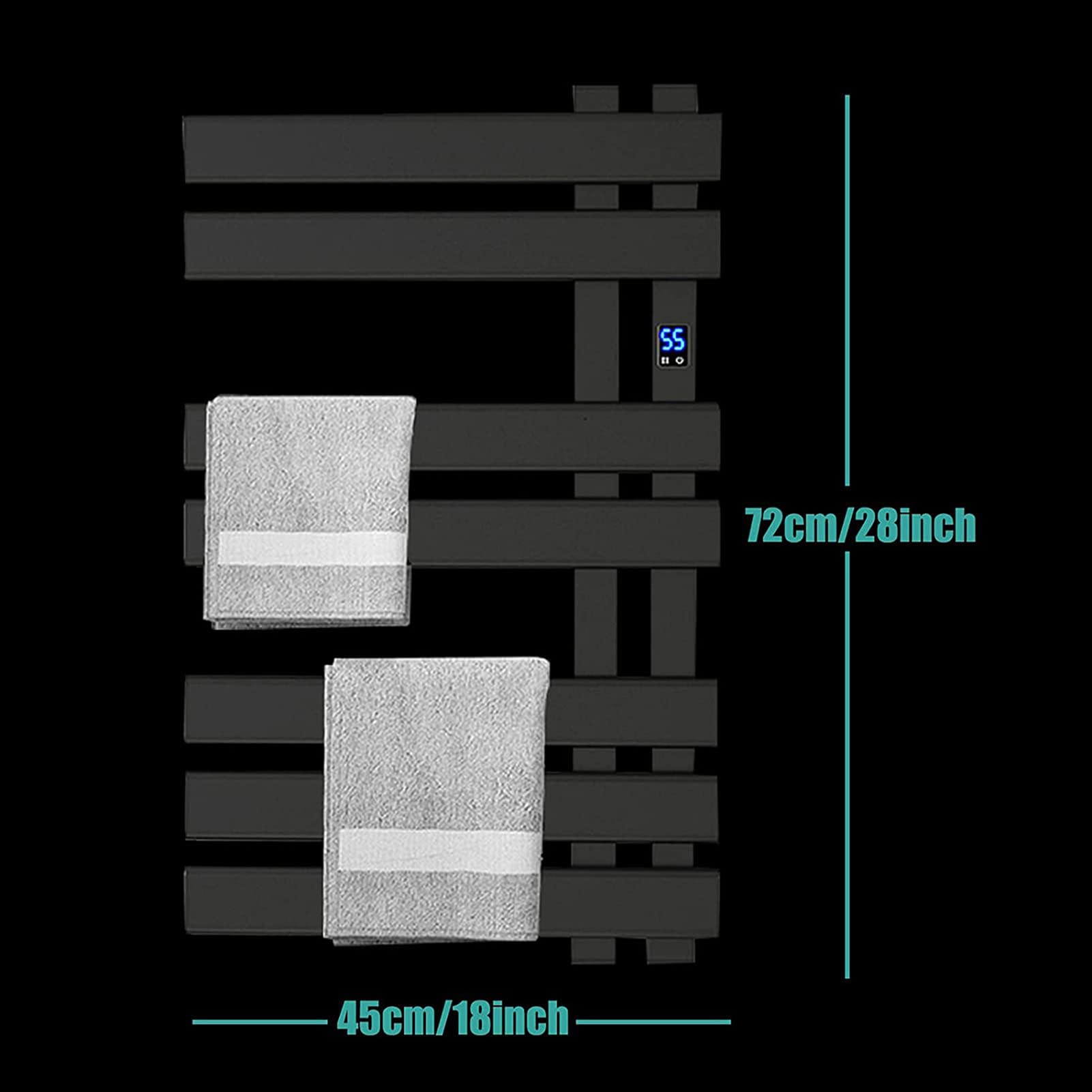 Elektrischer Handtuchhalter, Badezimmerheizkörper, an der Wand montierter Handtuchwärmer und Handtuchtrockner aus Aluminiumlegierung mit Timer-Temperaturregelung, Anthrazit, Schwarz (Schwarz)
