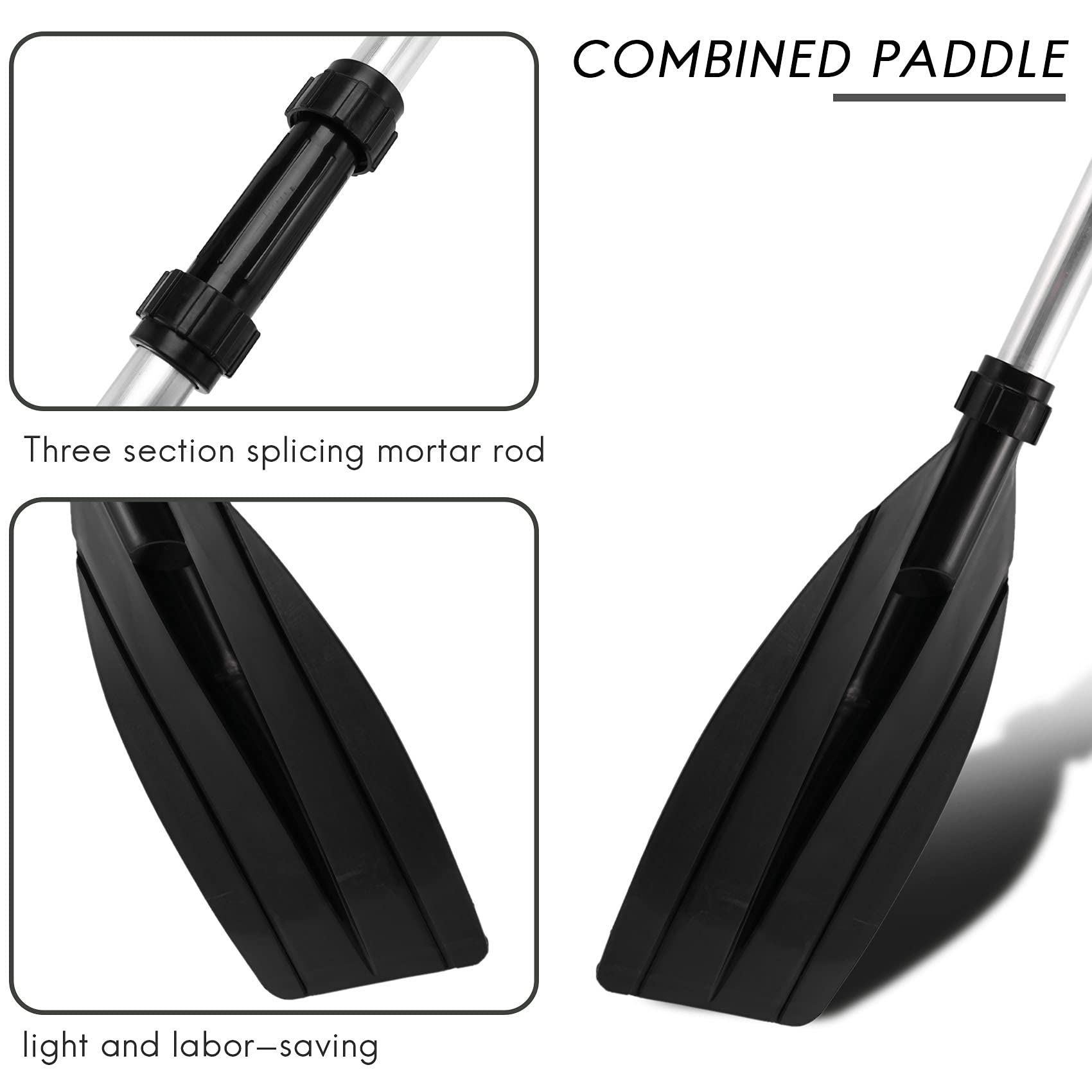 Lot de 2 pagaies de canoë réglables et amovibles en aluminium pour bateau, kayak (noir, 126-136 cm)