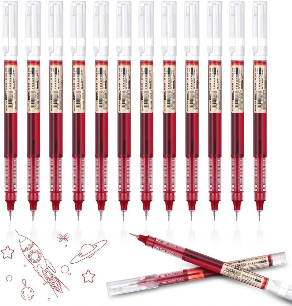 Image of Red Gel Pens Set of 12, 0.5mm Fine Point Pens, Smooth Writing Quick Dry Liquid Ink, No Smudge Retractable Gel Pens for Office, School Supplies, Journaling, Note Taking, Exams