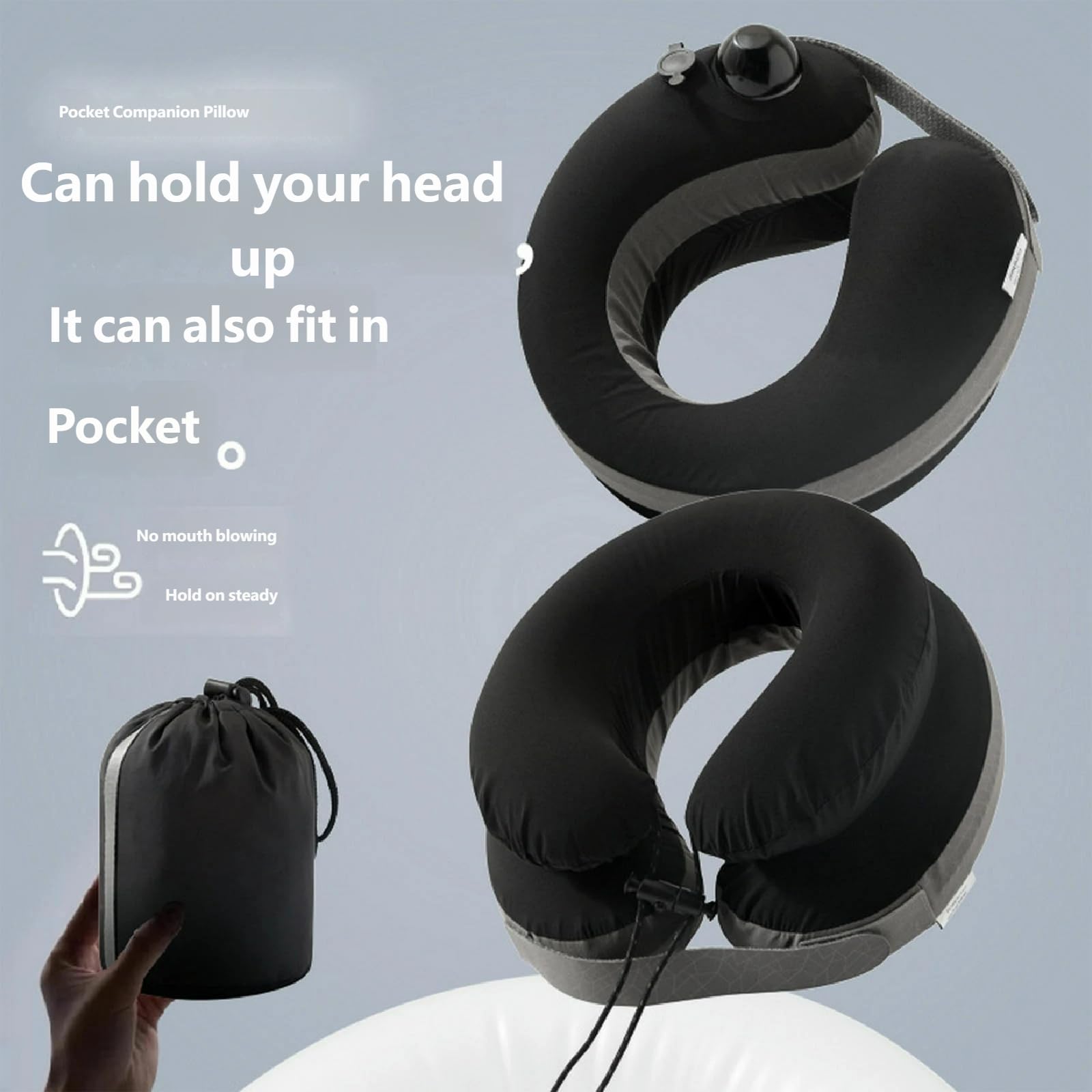 Oreiller Cervical De Voyage, Voyage Gonflable en Forme U avec Gonflage, Cou Avion-Oreiller Simple + Boîte Rangement