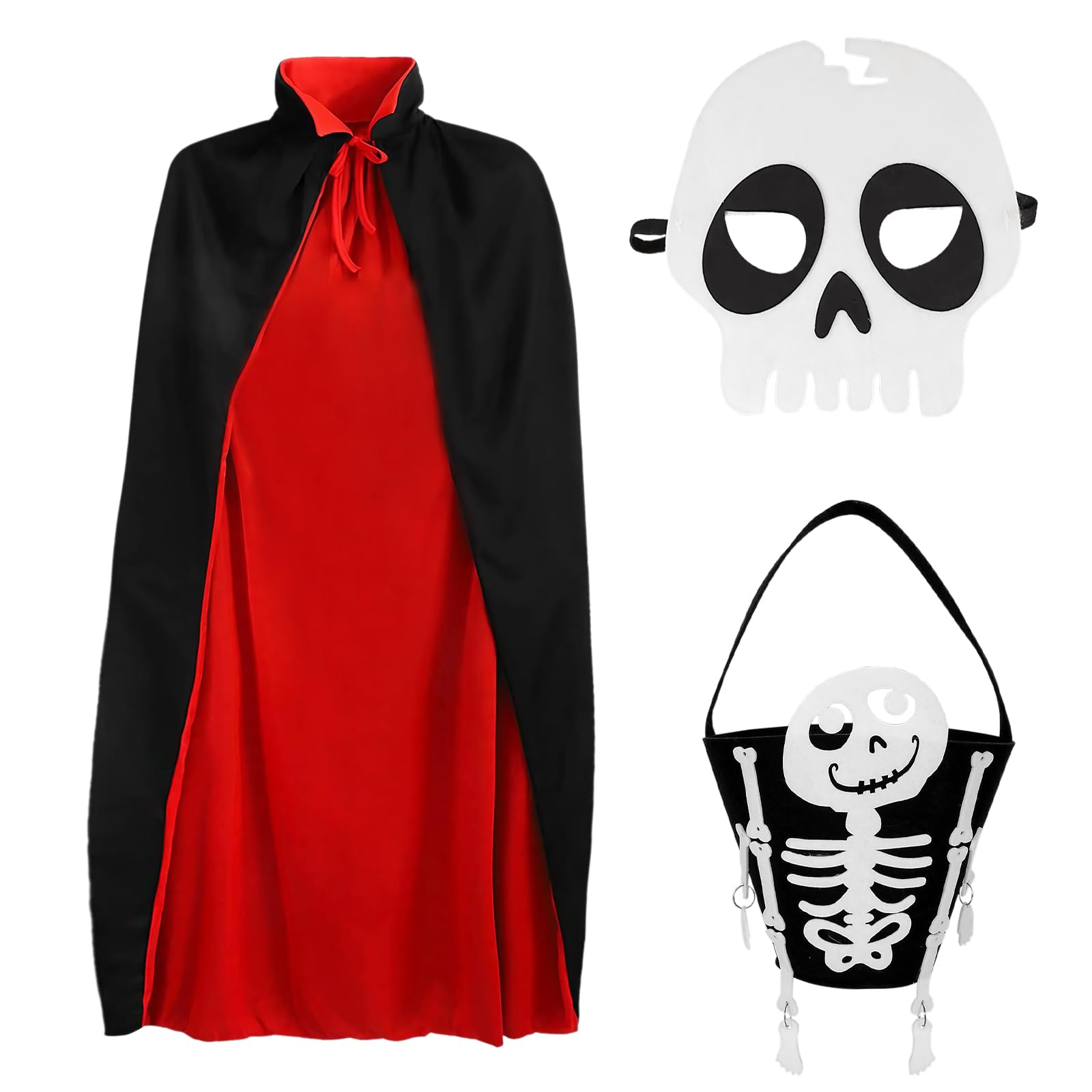 Halloween Vampire Cape Black Red Stand-Up Collar Cape, Felt Masks Dress Up- Adjustable Sizes