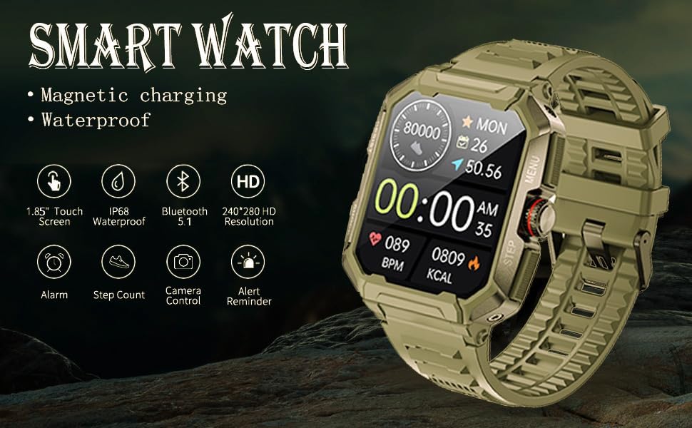 Miniatura 6 de Reloj inteligente (respuestallamadas) 1.85 pulgadas DIY HD pantalla táctil smartwatches para hombres monitor saludable cuadrado reloj de fitness