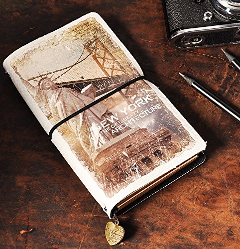 Kodamaa Travel diary retro handmade Oxford cloth refillable notebook for note taking ai-natebok,a6 Handmade Travelers Notebook (New York)
