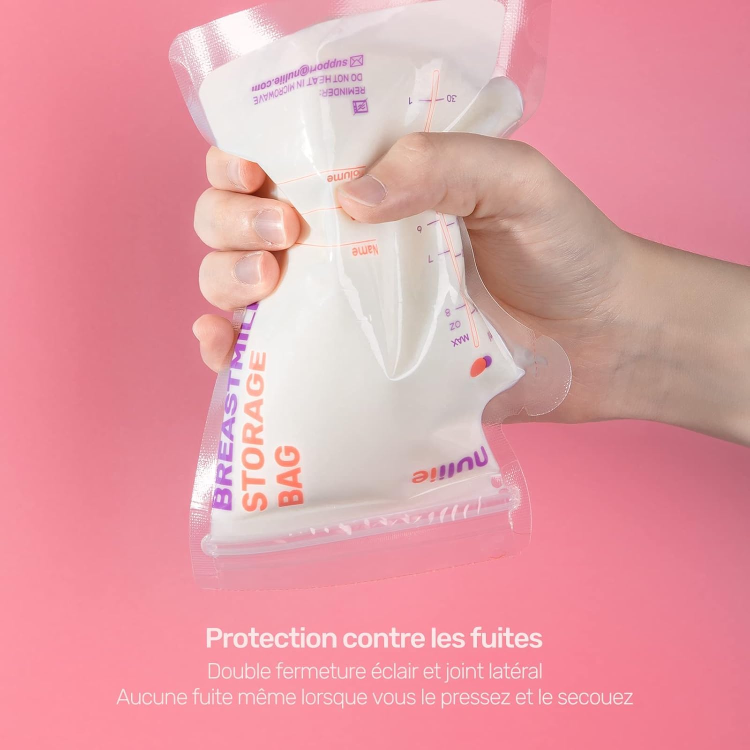 Nuliie Sachets de Conservation Lait Maternel Lot de 120, 250ml sachet conservation lait maternelle pré-stérilisés, sans BPA, double glissière de sécurité, sac congelation lait maternel