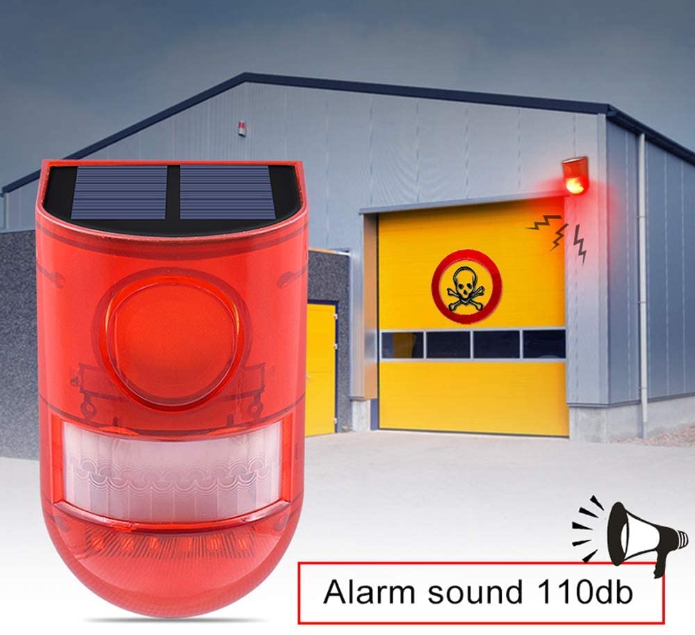 Movimento Allarme Casa 110DB, Luce Stroboscopica a Energia Solare Antifurto Casa, IP65 Sirena Allarme Perimetrale per Garage, Porta, Finestre, Fattoria, Cortile, Casetta, Furgone, Camp (2 pezzi)