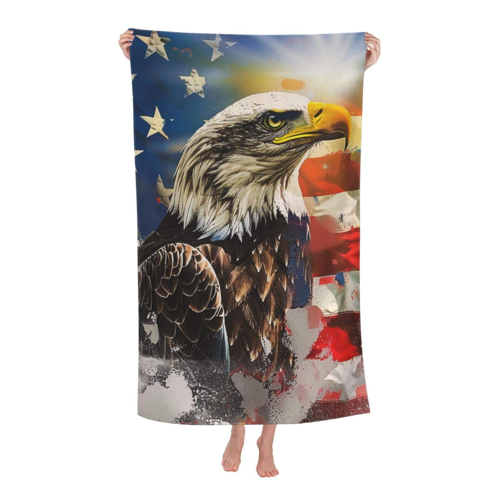 BWWHCCTI Flag and Eagle Art Printed Quick Dry Bath Towel, Soft Microfiber Towels Fast Drying Beach Towels for Travel,Camping,Gym,Swimming,Yoga