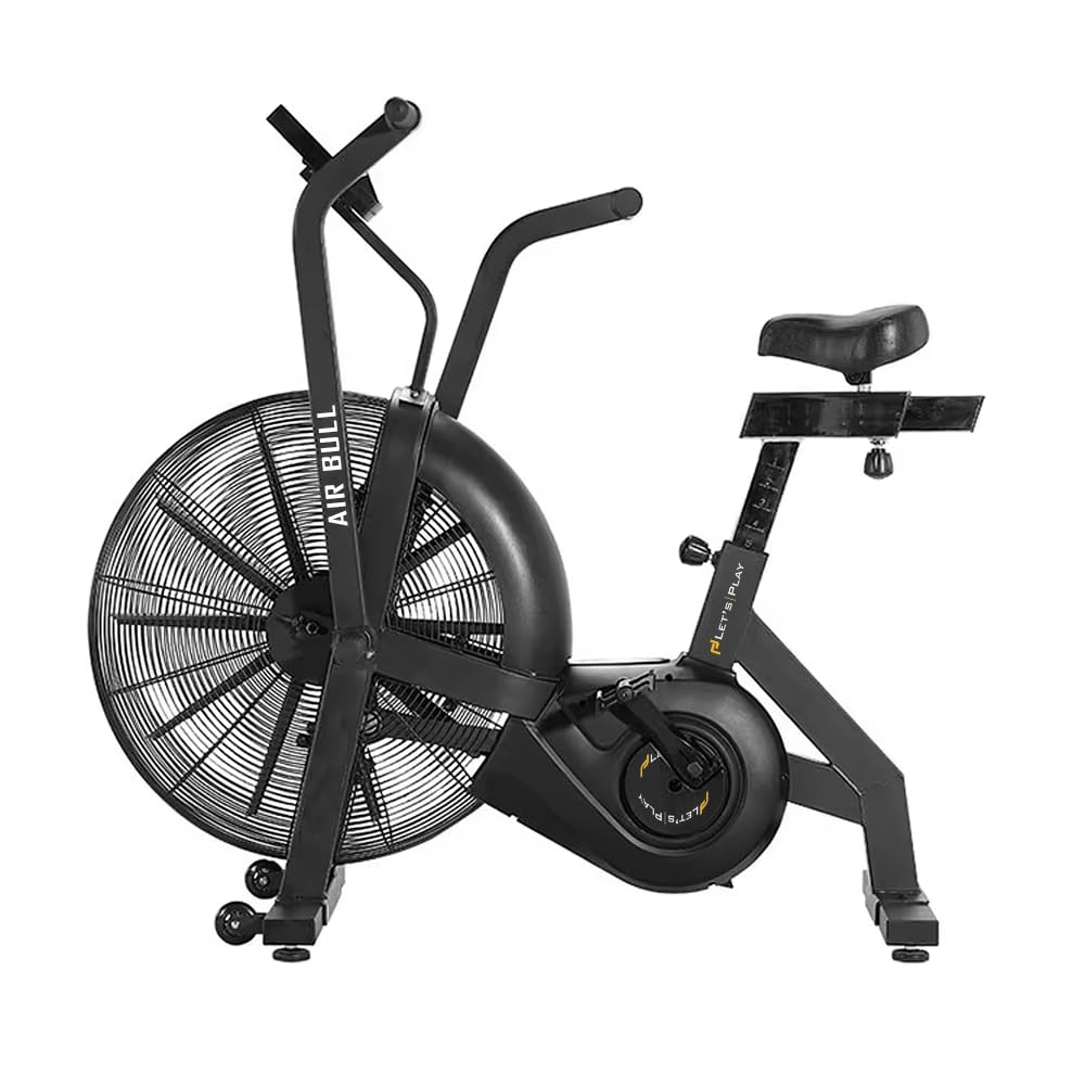 Let's Play®Air Bull Commercial Air Bike Exercise Cycle for Home & Gym | Dual Action Airbike with Moving/Stationary Handles | Adjustable Resistance & Cushioned Seat | Exercise Cycle for Home | Max User Weight 150 Kg | 1-Year Warranty