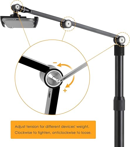 Miniatura 6 de Viozon Soporte superior para teléfono tableta, altura y ángulo de 360 grados ajustable, soporte de escritorio de aluminio, compatible con teléfono