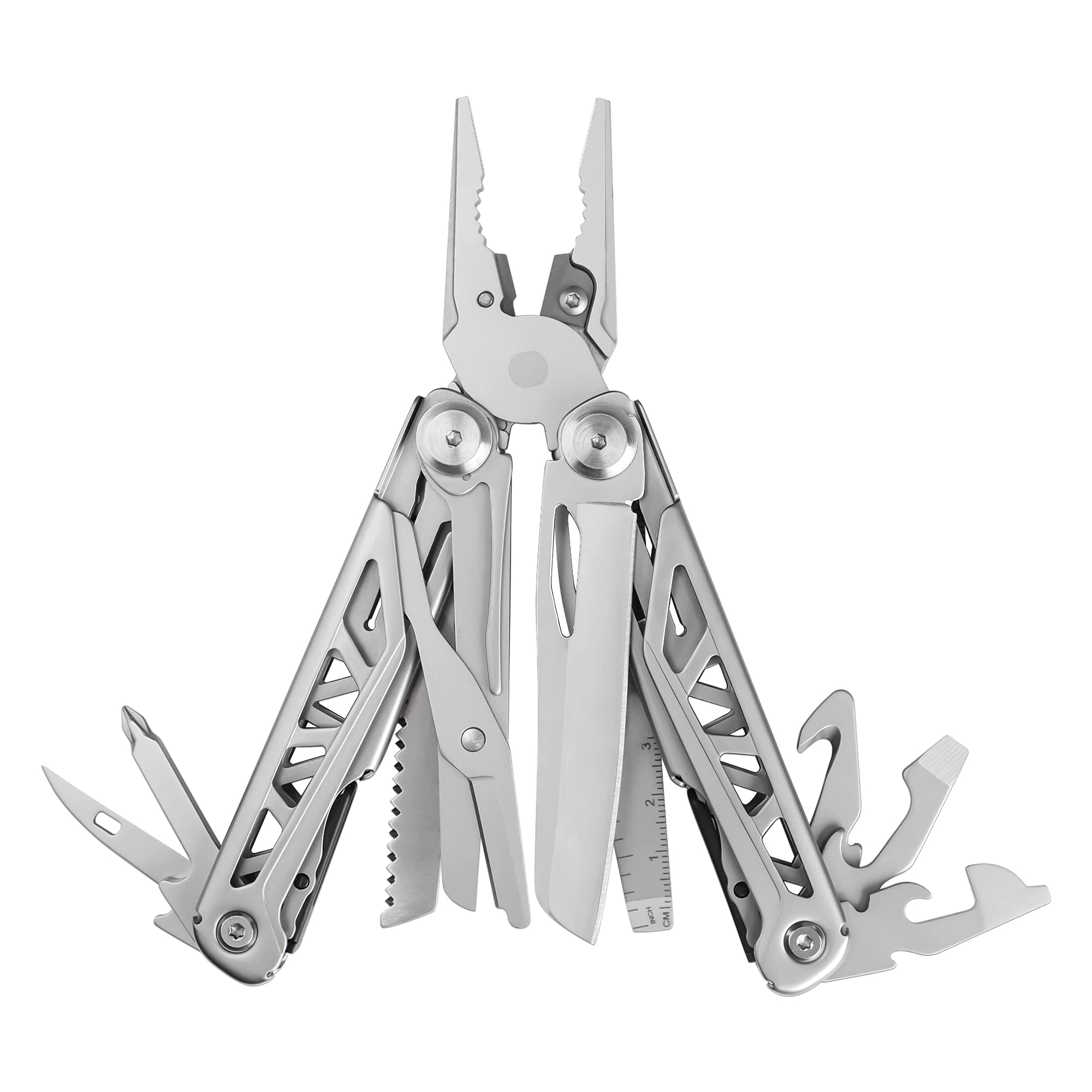 Multitool Knife Spring-Action Lockable Blades Bottle Opener Pliers Screwdriver Saw and Scissors 17 in 1,Gifts Camping Fishing Survival Hiking Hunting EDC Stainless Steel Plier Replaceable Wire Cutters