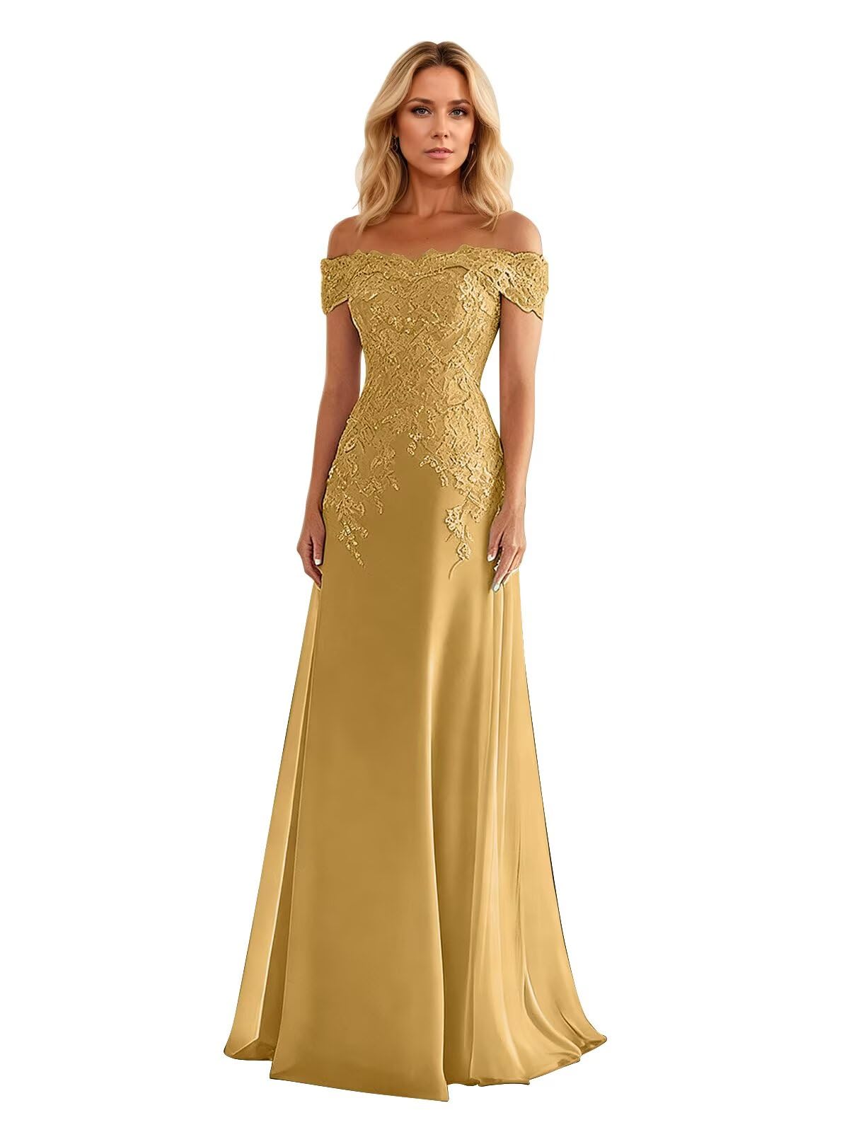 Off Shoulder Mother of The Bride Dresses Chiffon Lace Applique Formal Wedding Guest Dress for Women
