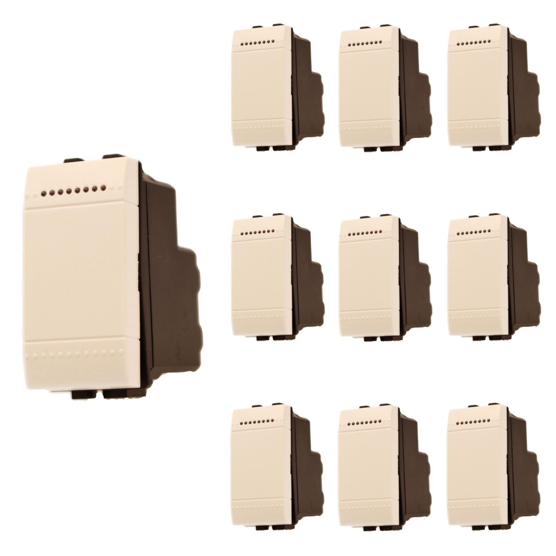 10 Pezzi Invertitore 1P 16A 220V, Compatibile Con Bticino Living Light, Colore Bianco, Retro Illuminabile, 1 Modulo, Serie MBL