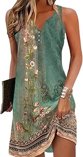 Yeenily Women's Bohemian Long Sleeve V-Neck Floral Pattern Tunic Dress A Line Loose Casual Mini Dress Casual Dress