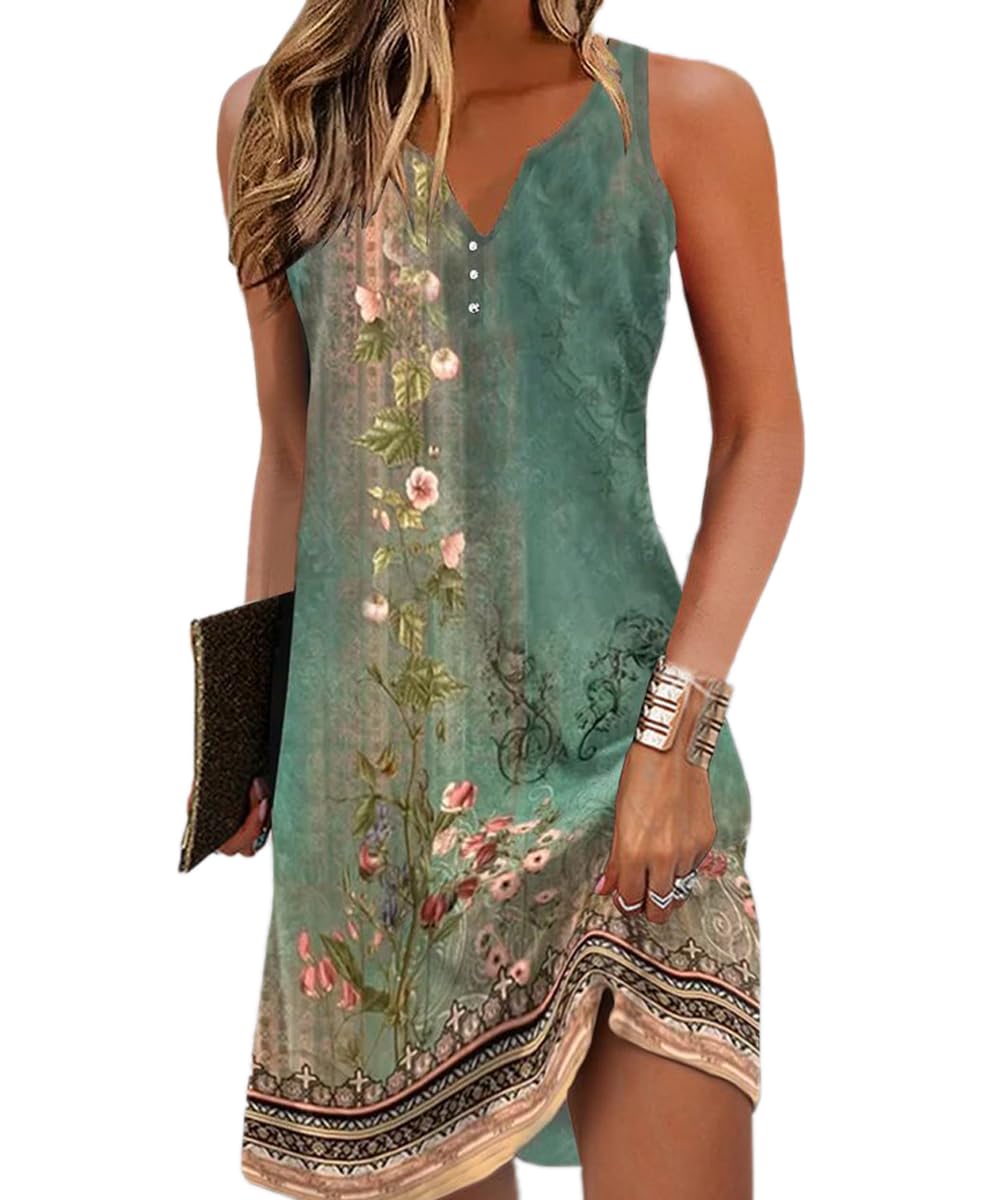 Yeenily Mujer Vestido Cuello Redondo Manga Larga Imprimir Túnicas Mini Ajustado Casual Vintage Otoño Vestir