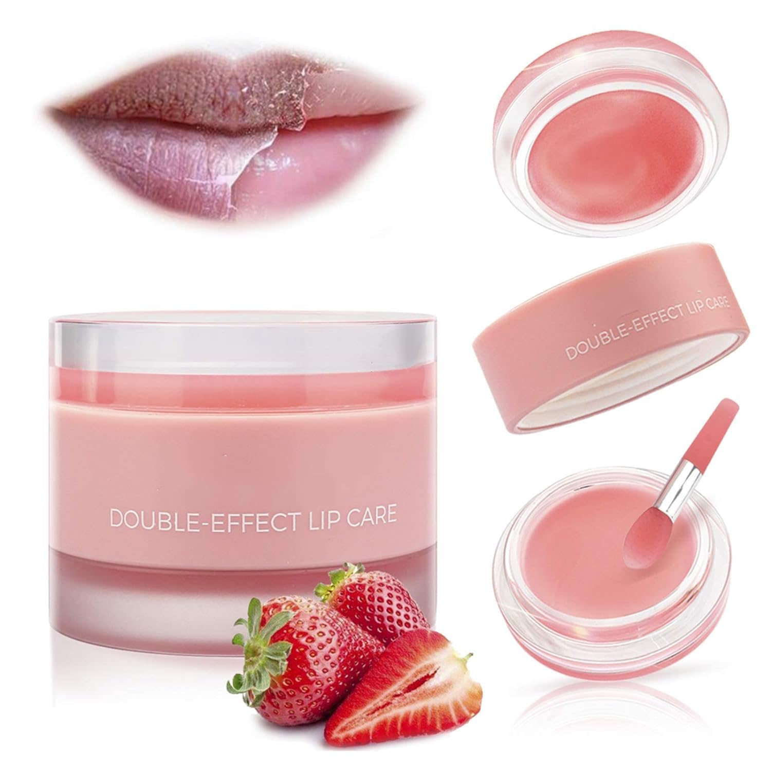 Lip Scrub, Lip Mask and Lip Exfoliator with Double Effect, Lip Sleeping Mask, Repair Lip Mask for Dry, Cracked Lips, Collagen Booster Sleeping Lip Mask Repair Treatment to Restore, Lip Moisturizer for Lip Treatment Care, Lip Repair Balm (Strawberry)
