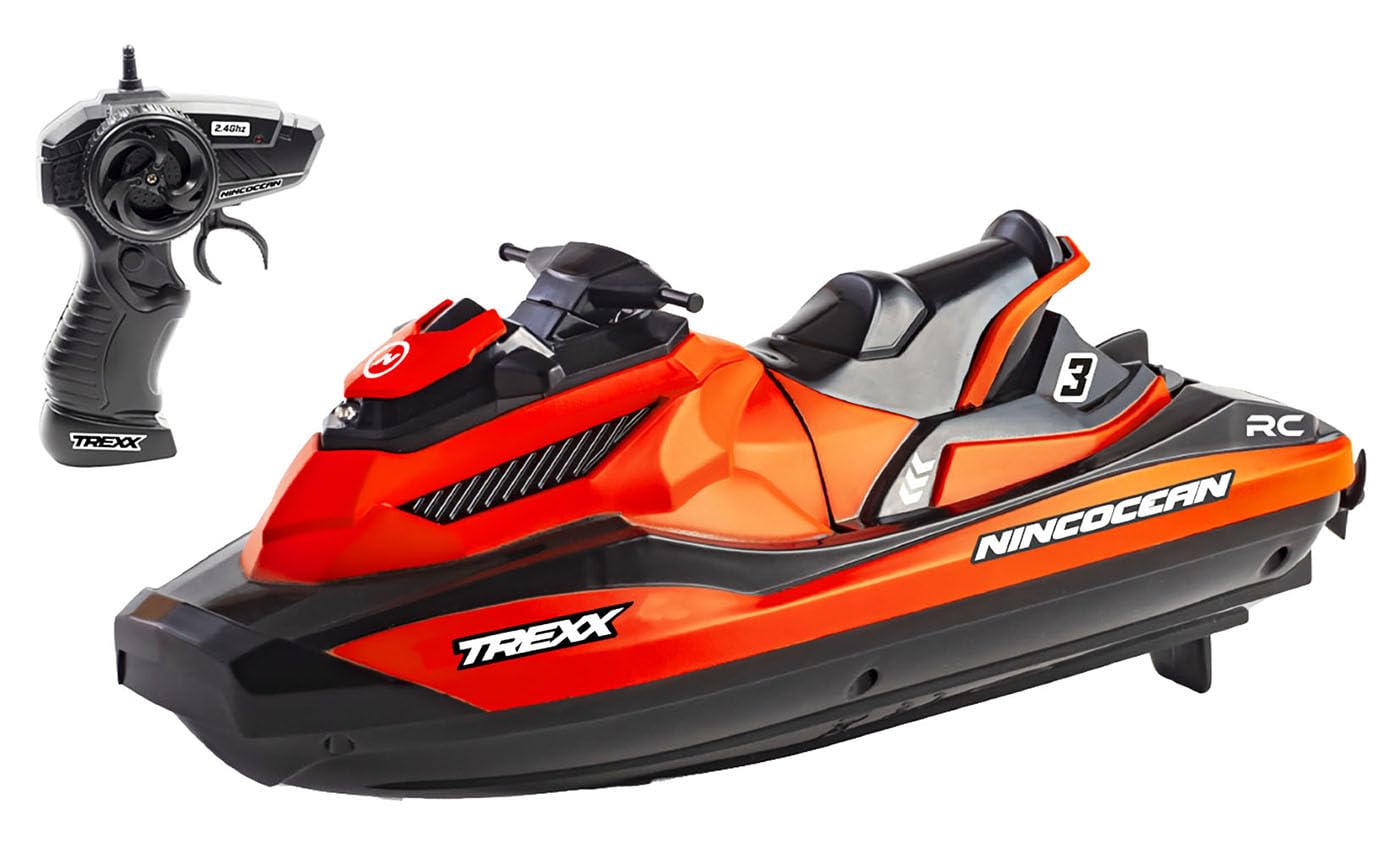 Ninco - NincOcean Trexx Spettacolare Moto D'Acqua a 2 Motori | Stazione con Tecnologia 2.4 Ghz | Batteria agli Ioni di Litio 3.7 V e 500 Mah | Misure 24.5 X 22 X 9 Cm | A Partire da 6 Anni (NH99038)