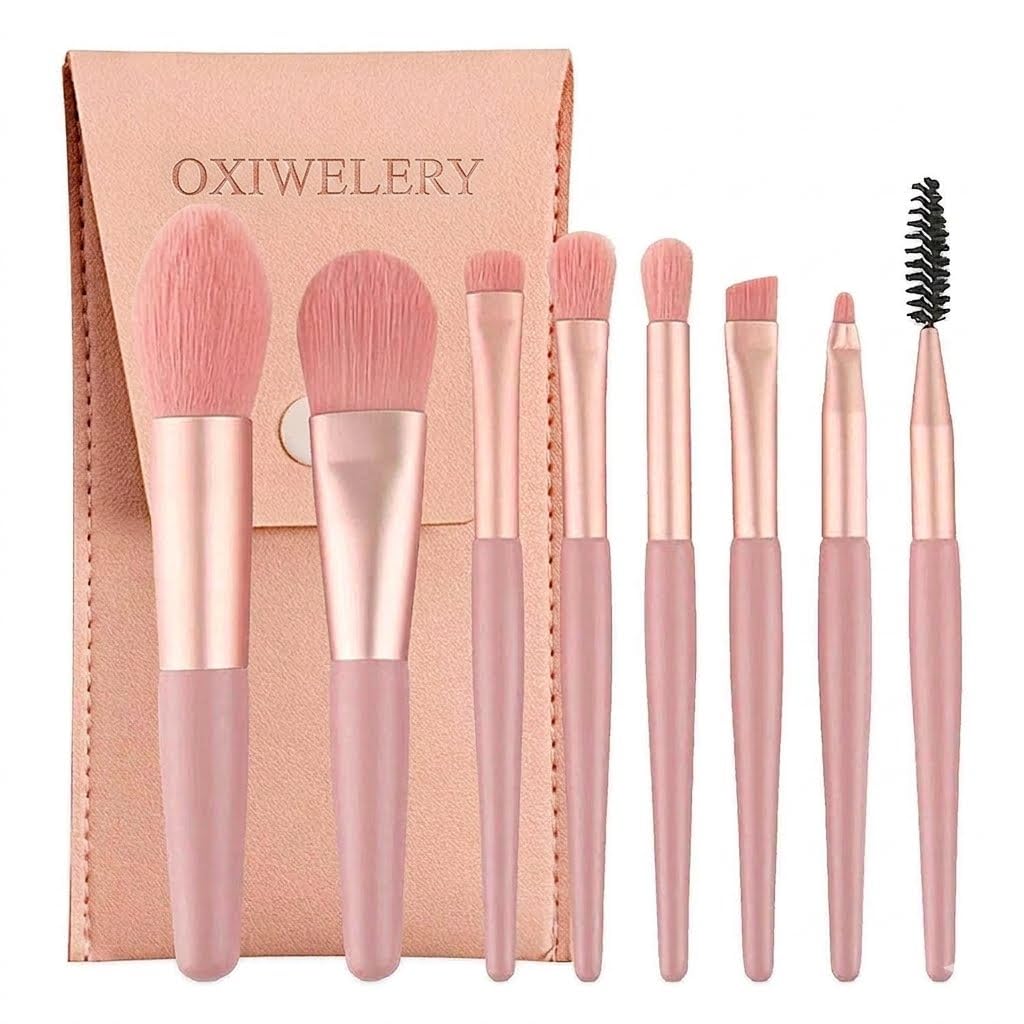 Brushes with Bag, 8PCS Professional Makeup Brush Set, Travel Size Cosmetic Brushes Kit for Face Foundation Blush Eye Shadow, Wooden Handle Synthetic Bristle (PINK)-picture-46