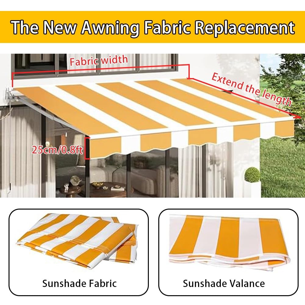 Tissu De Remplacement pour Auvent 4x3.0m, Tissu De Rechange pour Store Banne pour Patio, Toile De Store Banne Rétractable pour Porte-fenêtre(Orange-White,4x3.5m(13x11.5ft))