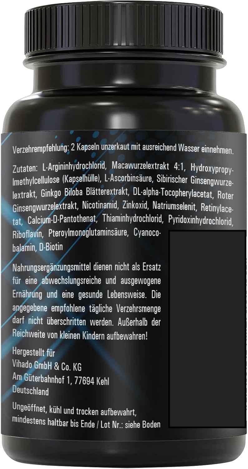 MEN INTENSE - Männer Kapseln extrastark - DAUERHAFT Rezeptur hochdosiert - mit L-Arginin, Maca, Vitaminen, Ginseng, Ginkgo, 60 Kapseln