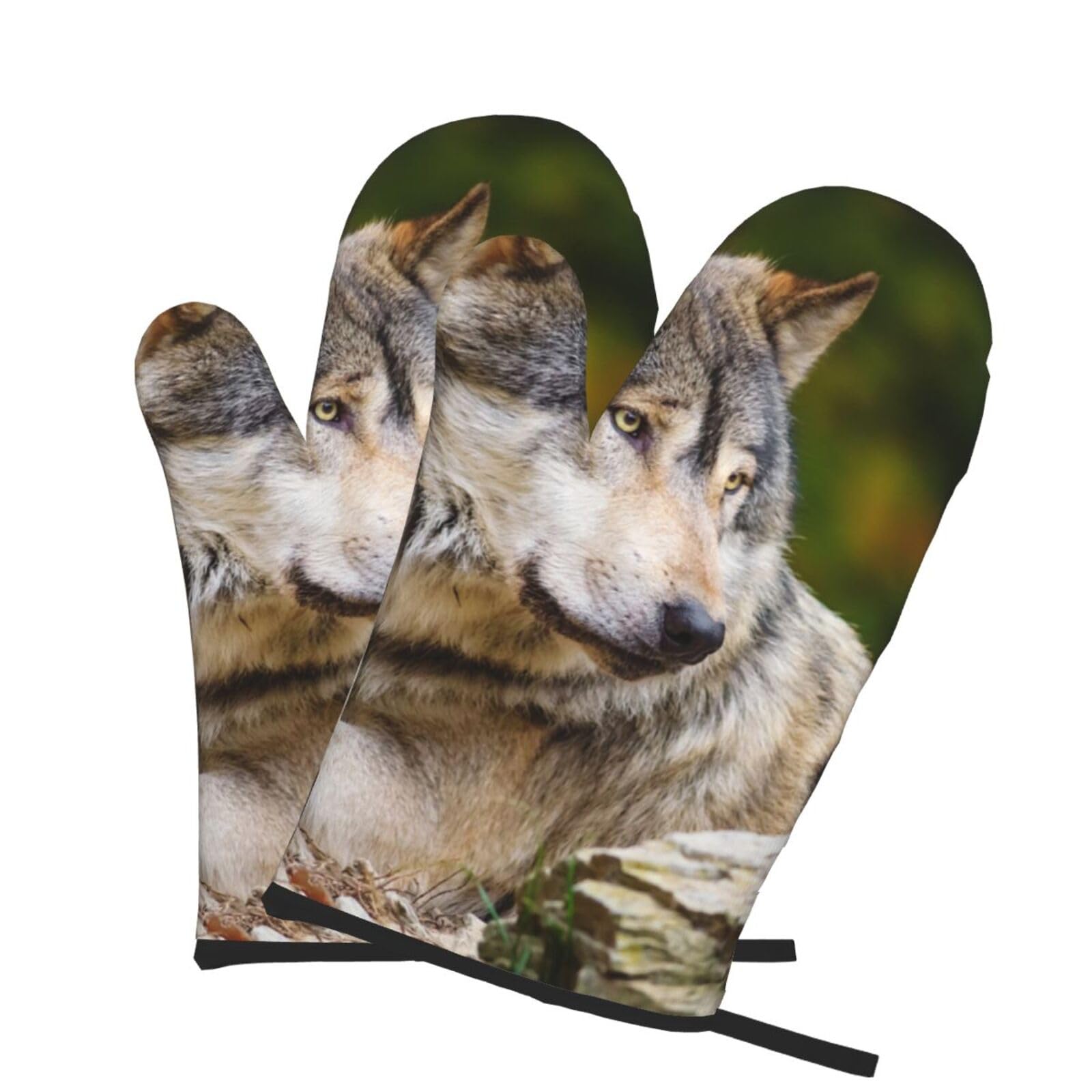 Oven Mitts Set of 2 Pcs, Snow Mountain Wild Wolf Prints Heat Resistant Kitchen Gloves for Cooking Baking Grilling