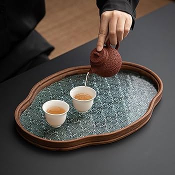 Amazon.co.jp: TTETNLYガラストレー 茶席 トレイ ガラス 木製