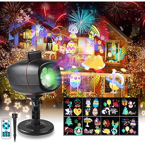 Christmas Projector Lights, 17 Patterns Rotating Snowflake LED Projector Christmas Spotlight,Waterproof Outdoor Landscape Lights Festival Use Easter Birthday New Year Party Mother’s Day Cover