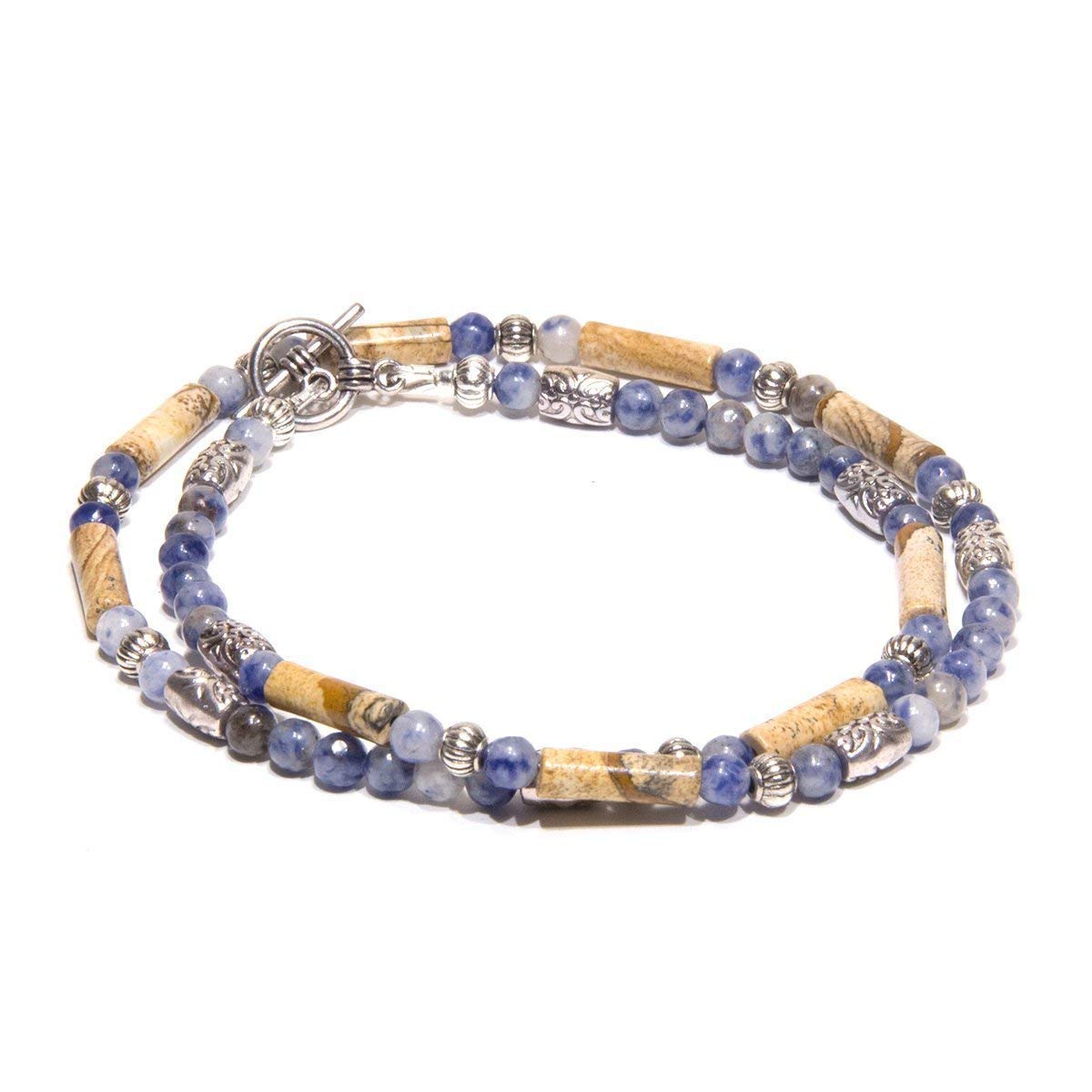 Collier en sodalite bleue et jaspe paysage pour hommes et femmes CHNA12-19