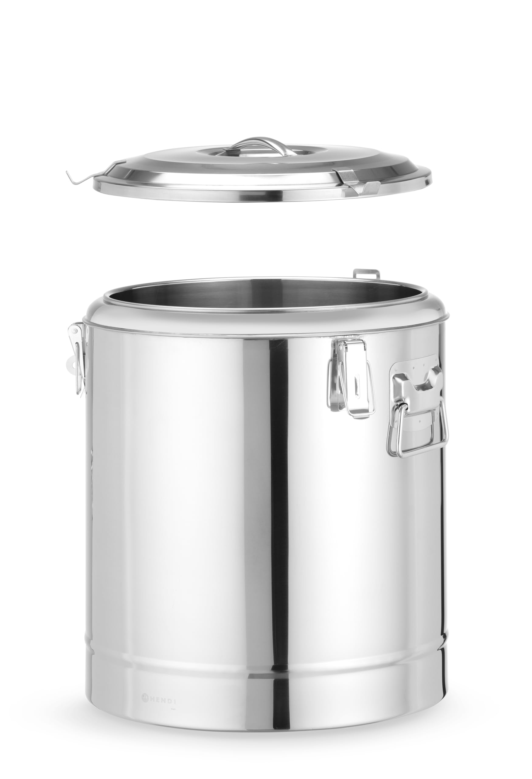 HENDI Thermobehälter, für Essen, mit isolierte Innenwand, Deckel, ergonomische Griffe, 2 Verschlüssen, Thermotransportbehälter, Warmhaltebehälter, Thermobehälter, 36L, ø400x(H)500mm, Edelstahl