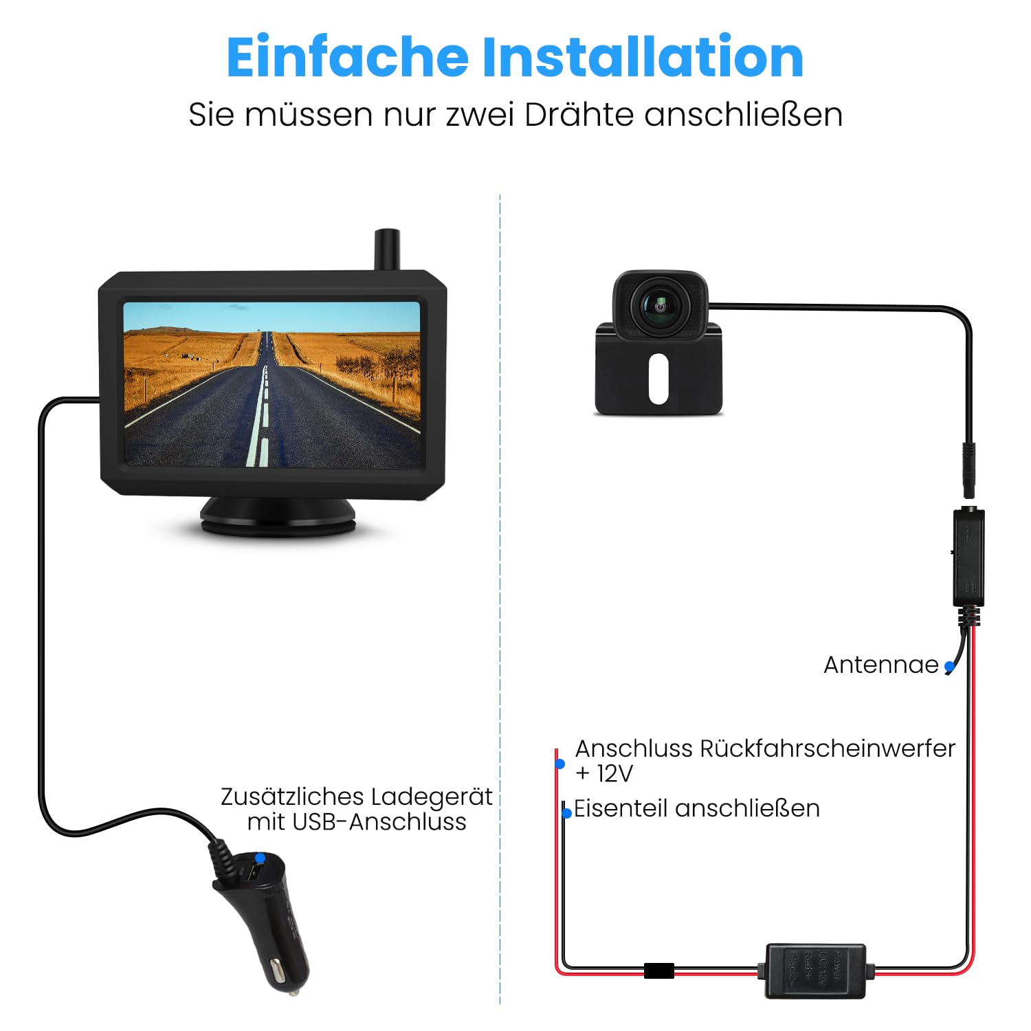AUTO-VOX W7 5" LCD Kabellos Digital Rückfahrkamera Set, IP68 Wasserdicht Nachtsicht