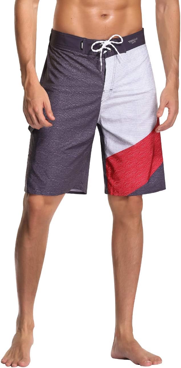 AXESEA Mens Swim Trunks Quick Dry Surf Long Elastic with Pockets Swimwear Bathing Suits No Mesh Lining Gray
