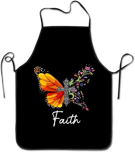 Delantal de chef Christian Butterfly Cross Faith Delantales personalizados para cocinar, restaurante, delantal de chef, negro, 20.5 x 28.3 pulgadas,