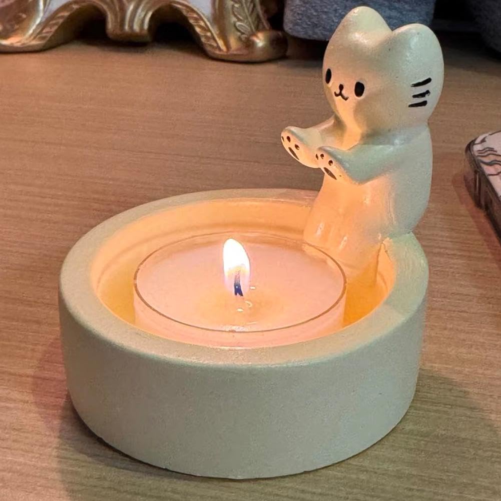 Kat Kaars Houder, Cartoon Kitten Kaarsenhouder Warming Poten, Kitten