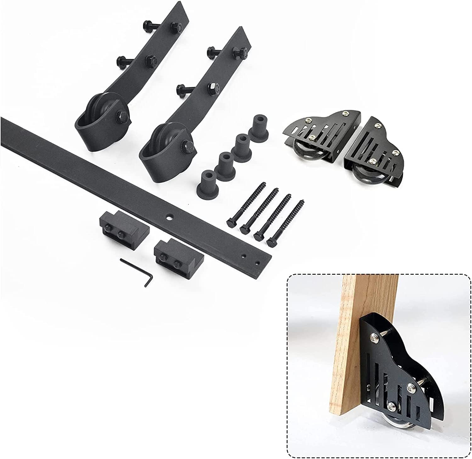 Kit rail pour échelle roulante 300cm en tube plat noir rustique avec roulettes