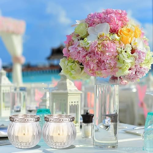 Eleganttime Clear Votive Candle Holders For Table Centerpiece,Glass Tealight Candle Holder Set Of 12,Tea Light Candles Holder Bulk For Wedding Party Room Home Decor,Gift #TOP1