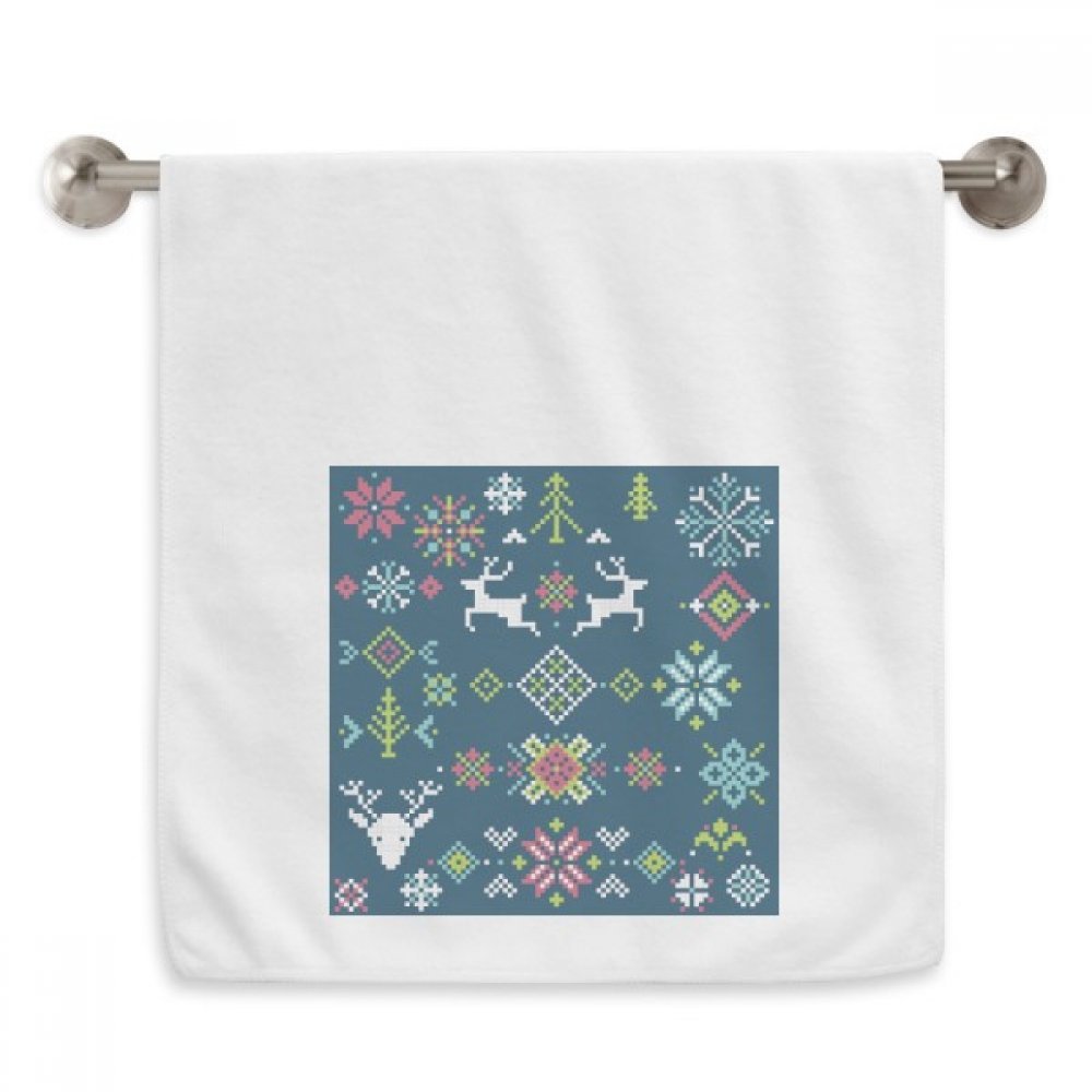 Serviette pixel cerfs de Noël blanche 13x29 anti-irritation débarbouillette douce