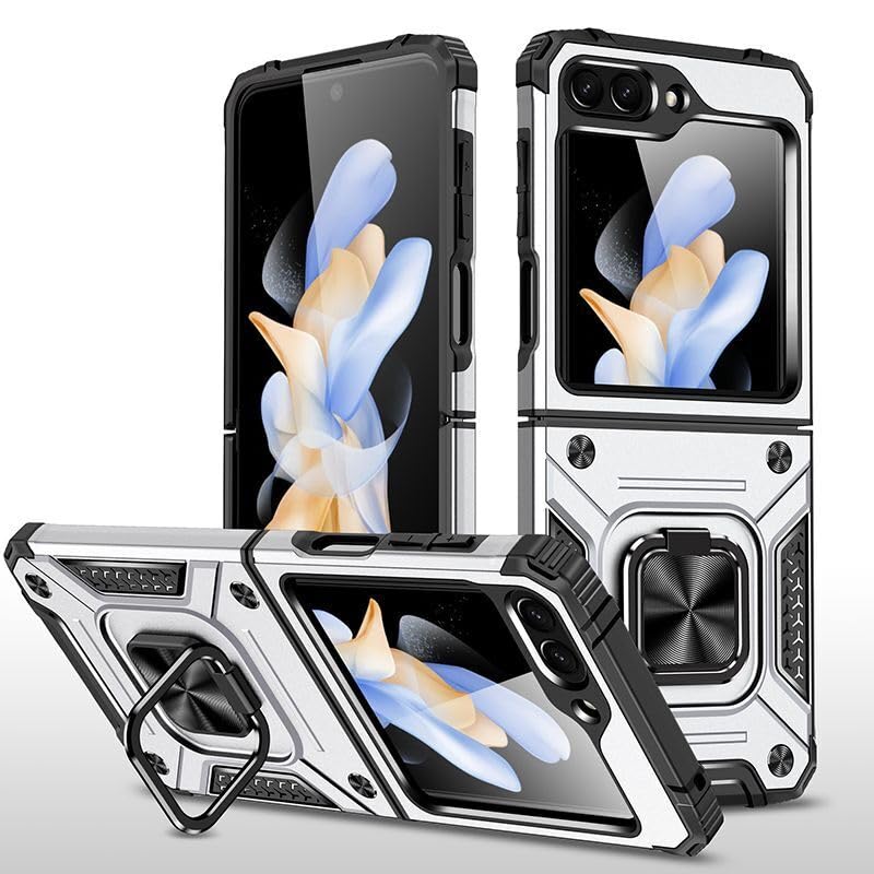 Coque Samsung Galaxy Z Flip 5 argent avec anneau magnétique
