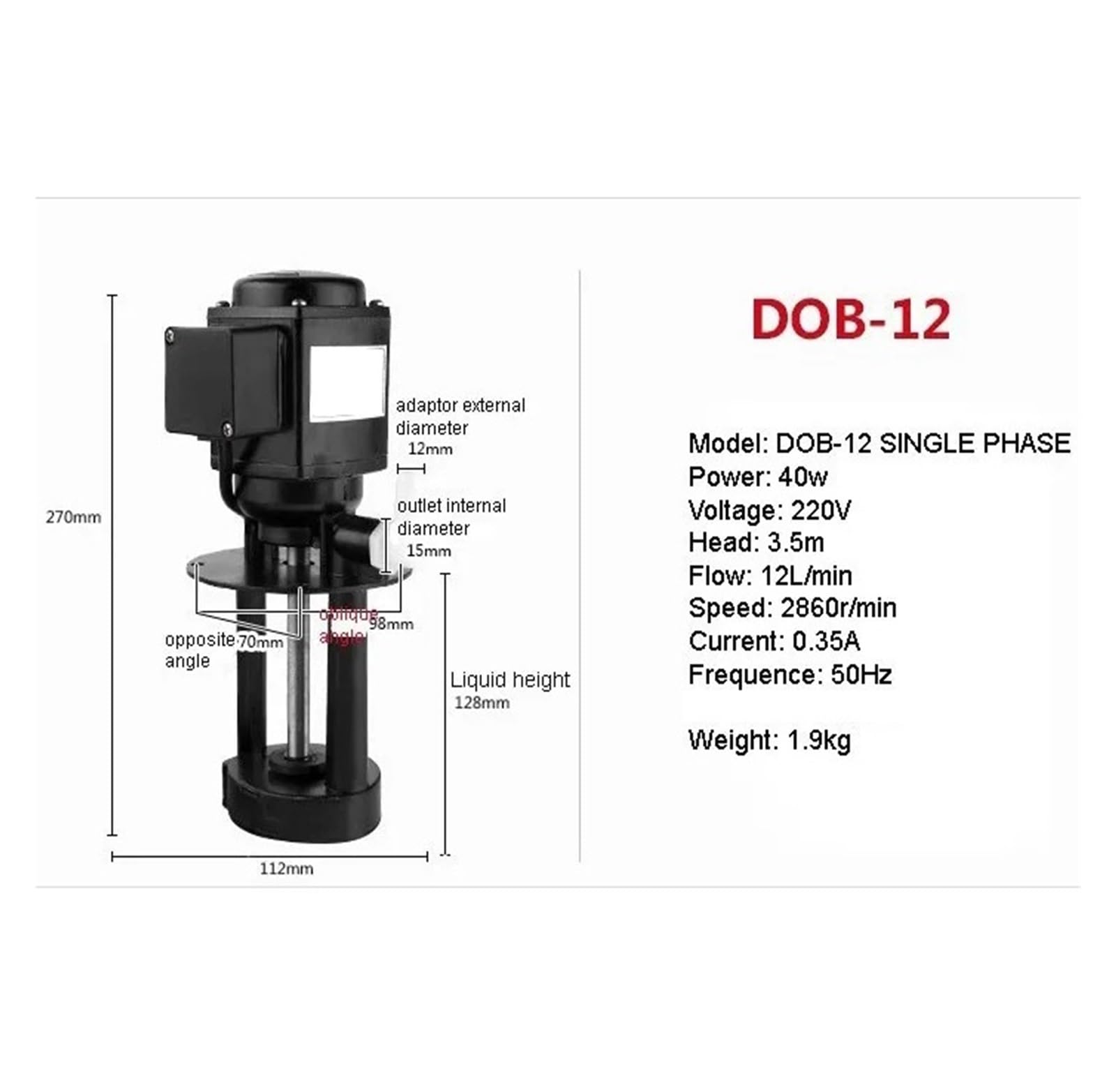 DOB-12 40 W 1-fazowa pompa chłodząca do szlifierek obrabiarkowych
