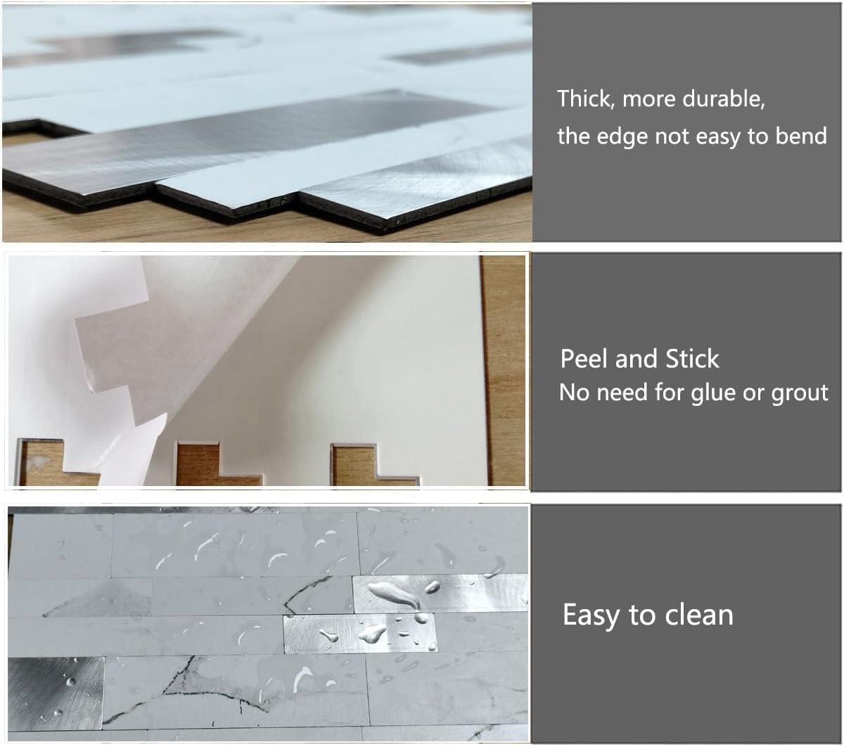 WEIMEISC 10-Sheet Peel and Stick Backsplash Tile, PVC Mixed Metal Stick on Bathroom Vanities Fireplace Décor, Laundry Table (Light Blue Marble+Frosted Silver)