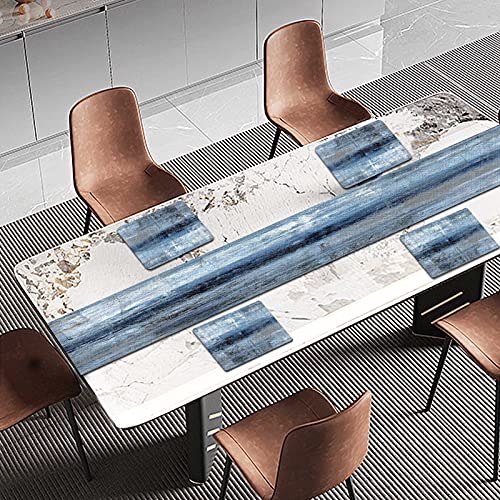 Cotton Linen Table Runners And Table Placemats Set Of 6, Blue Grey Abstract Art Painting Table Decor For Farmhouse Wedding Party Holiday Dinner Home (13X70 Inches Blue) #TOP3