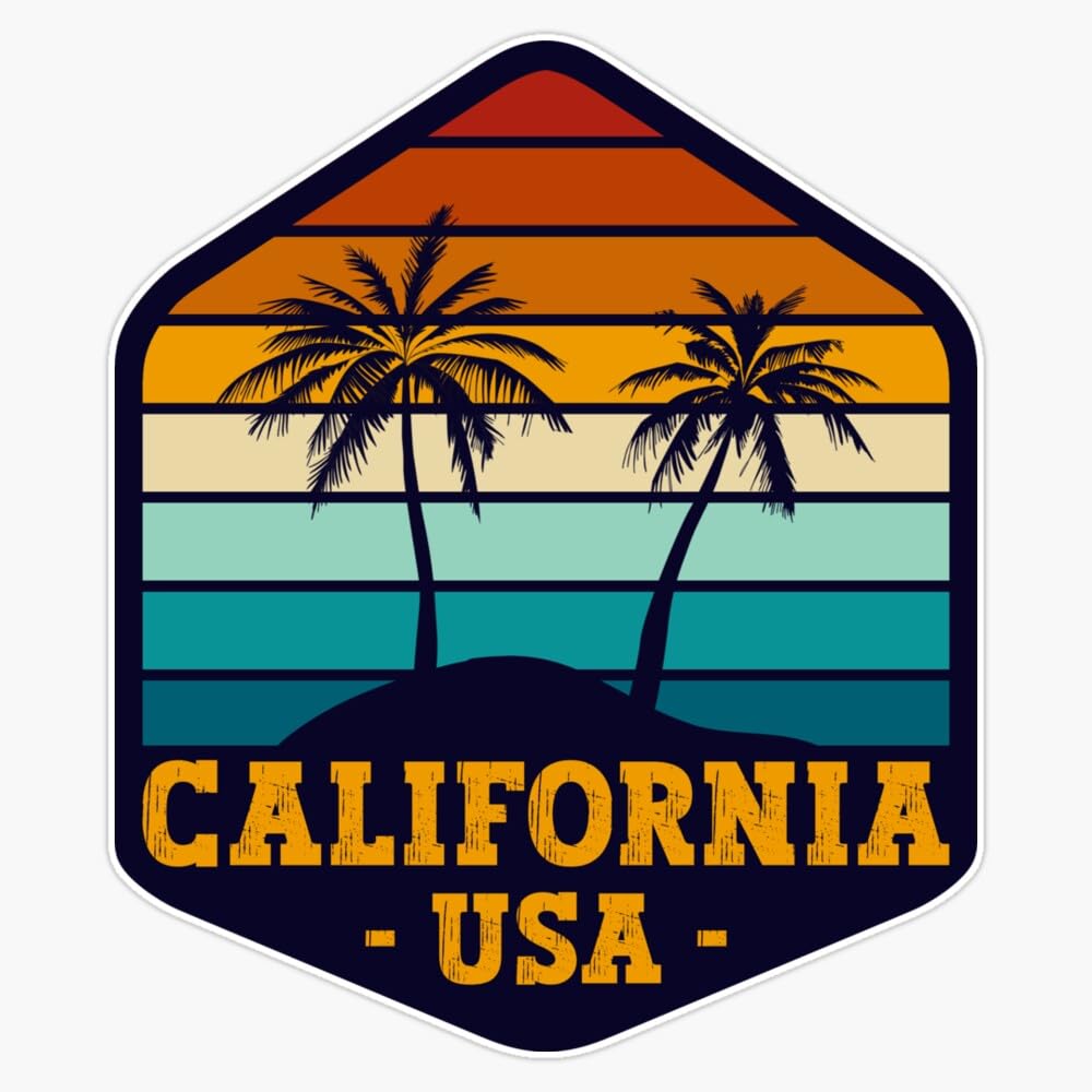 Kona Vintage Palm Trees Sticker - Retro Hawaii Beach Surf Bumper Decal 5 Inch Vinyl