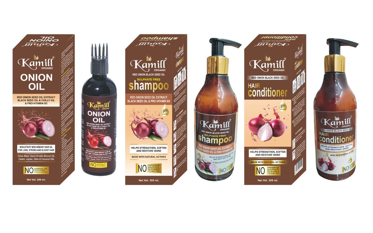 Red Onion Oil Hair Care Kit/Combo Pack for Hair Fall Control - Shampoo 300ml + Conditioner 300ml + Onion Hair Oil 200ml (Pack of 3)-image-33
