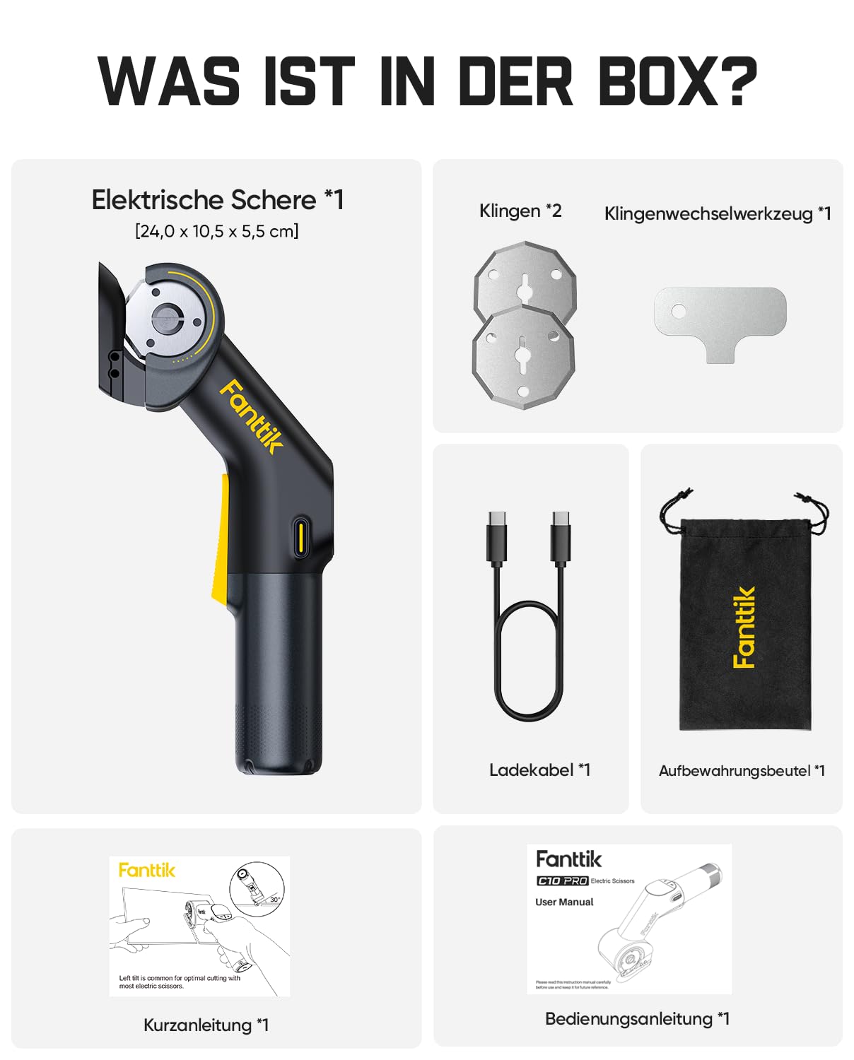 Fanttik C10 Pro BowGuide Elektrischer Kartonschneider, Kalbellose Schere mit LED Anzeige, 2-Geschwindigkeiten, Wiederaufladbarer Rotationsschneider mit Klingen für Stoff, Teppich, Leder, Karton